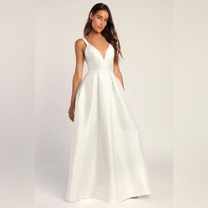 Maniju Lulus Ready For Romance Ivory Sleeveless Maxi Dress With Pockets NWOT